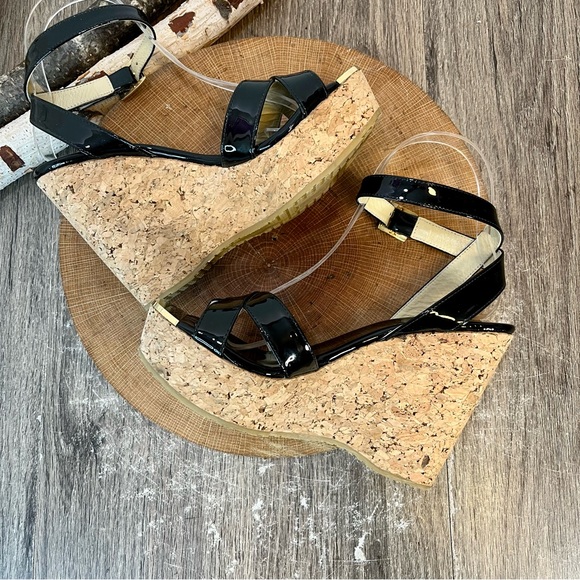 *Jimmy Choo | Papyrus Black Patent Leather Cork Wedge Platform Sandals Size37.5 - Picture 3 of 16